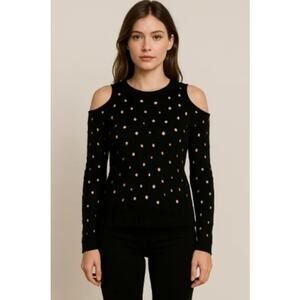 Boho Gothic Punk Open Knit Crochet Long Sleeve Cold Shoulder Top Lush Black S